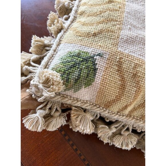 Decorative Needle point Feather Accent Pillow With Yellow Rose Design & Tassel T - Picture 4 of 10